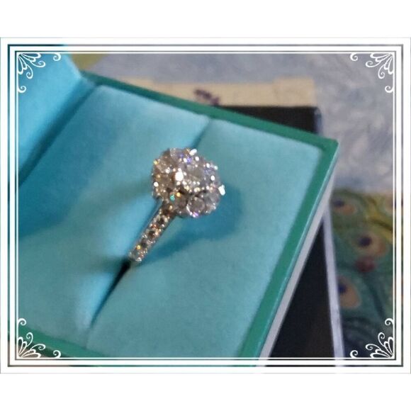 Gorgeous 3 Ct. Genuine Moissanite Flower Halo Design Cluster Ring Sz 8 - Picture 2 of 4